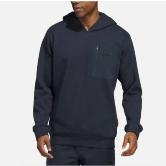 NEW Adidas Men's S Blue Hooded Sweatshirt With Zip Pocket 100% Polyester - Picture 1 of 10